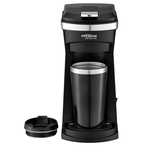 Premium Levella Single Serve On-The-Go Coffee Maker with 14.2 Ounce Travel Mug PCMK155